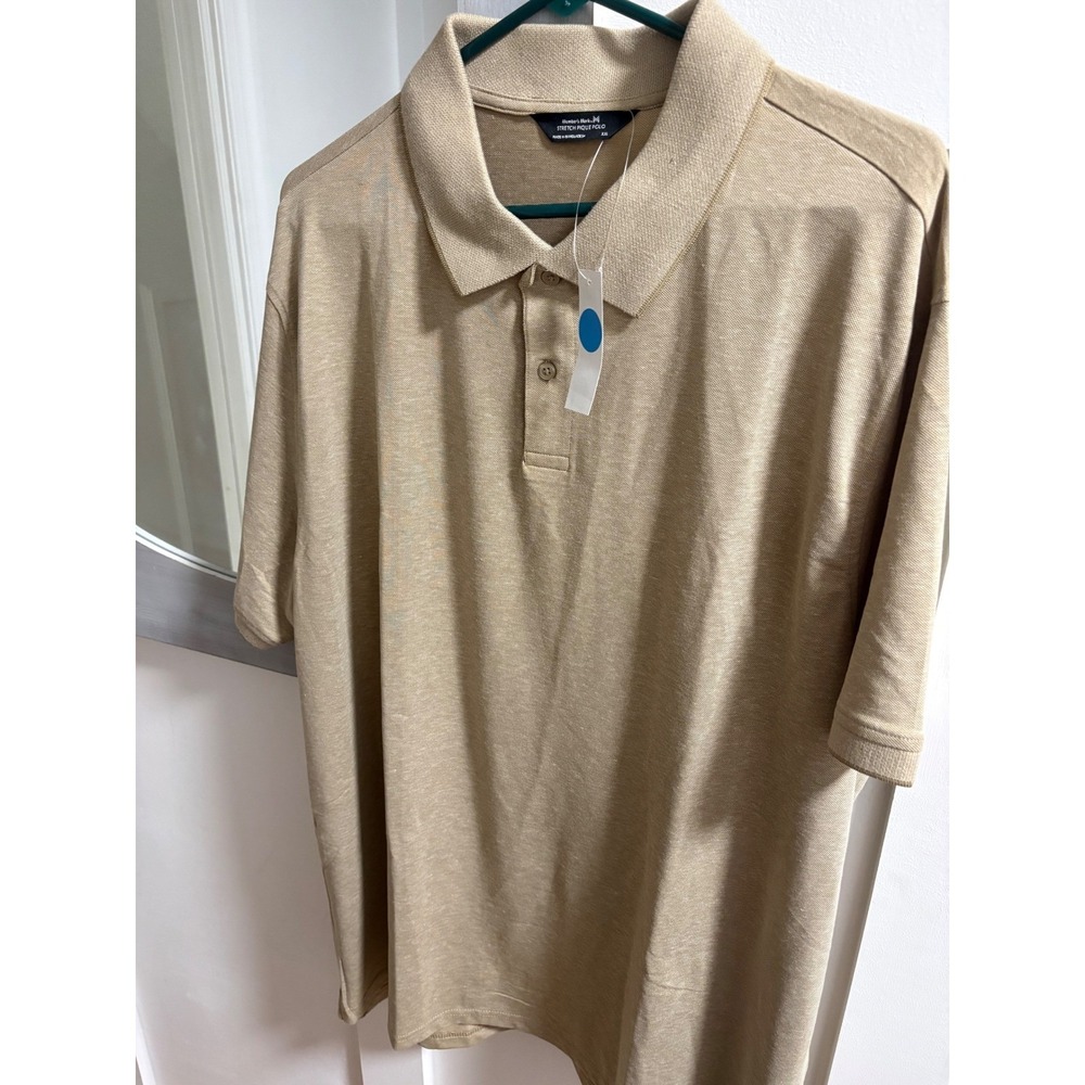 Members Mark Mens XXL Stretch Pique Polo Shirt Tan Heather Short Sleeve NWT